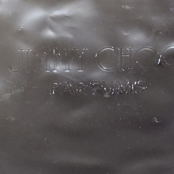 JIMMY CHOO Patent PVC BLACK Glossy XLarge Parfums Tote Bag Metallic Trim - Picture 6 of 9